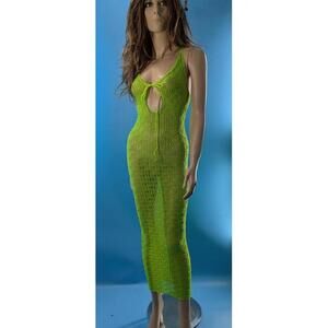 Vibrant Vintage‎ LEG AVENUE  Neon Green Crochet Maxi Dress new